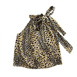 Ann Taylor Leopard Halter Bow Top Yellow Small